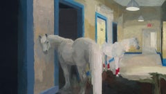 "Fissure" by Shelli Langdale, Oil Painting of White Horse with Red Stockings