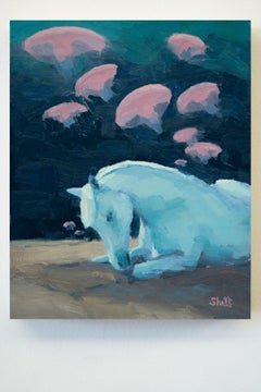 "Cavallo con medusa" di Shelli Langdale, dipinto a olio di cavallo bianco