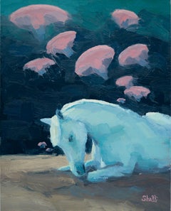 „Horse mit Jellyfish“ von Shelli Langdale, Ölgemälde eines weißen Pferdes