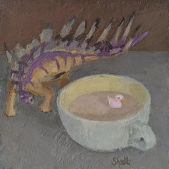 "Latte with Dinosaur" Oil Painting 