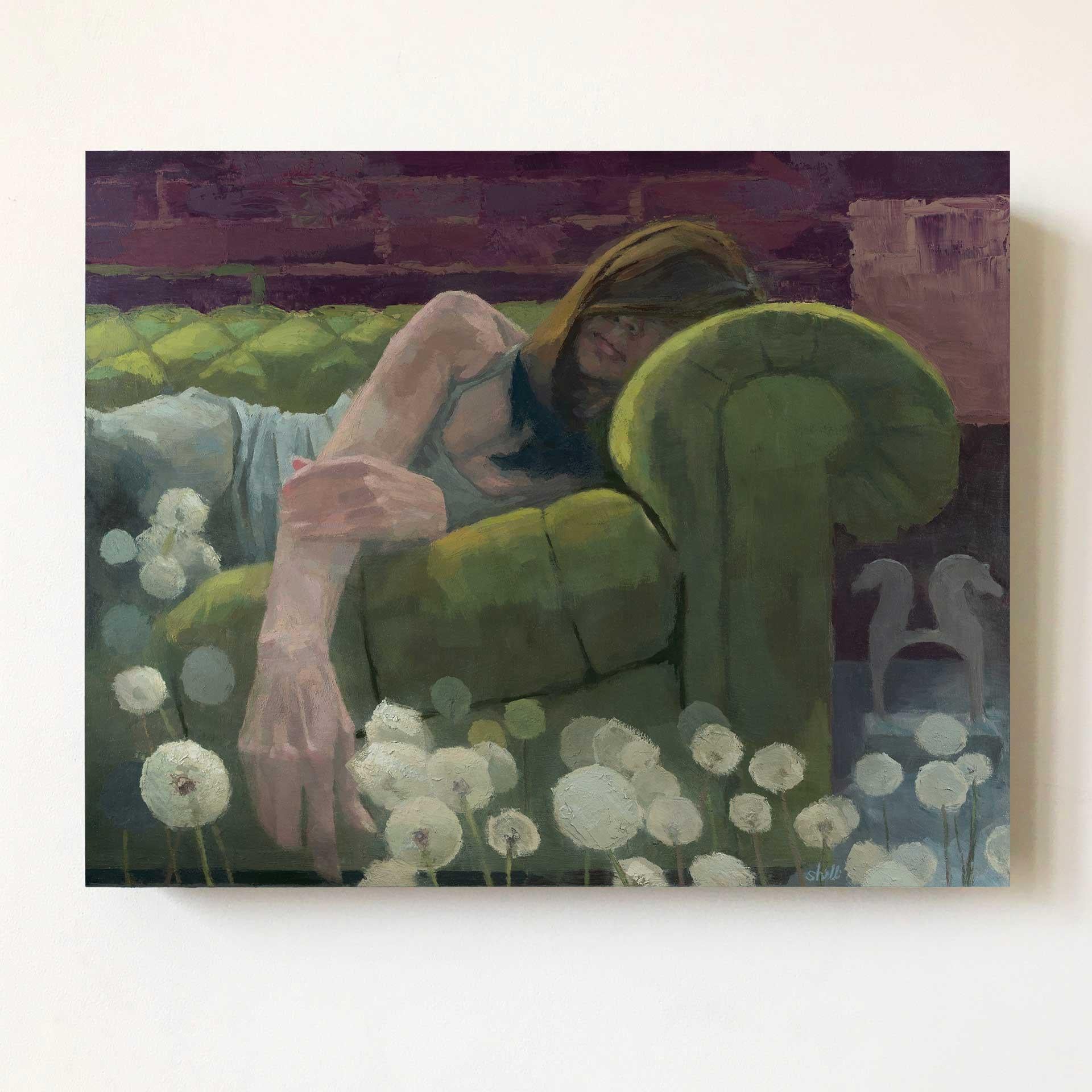 „Melancholy“, Ölgemälde (Schwarz), Figurative Painting, von Shelli Langdale