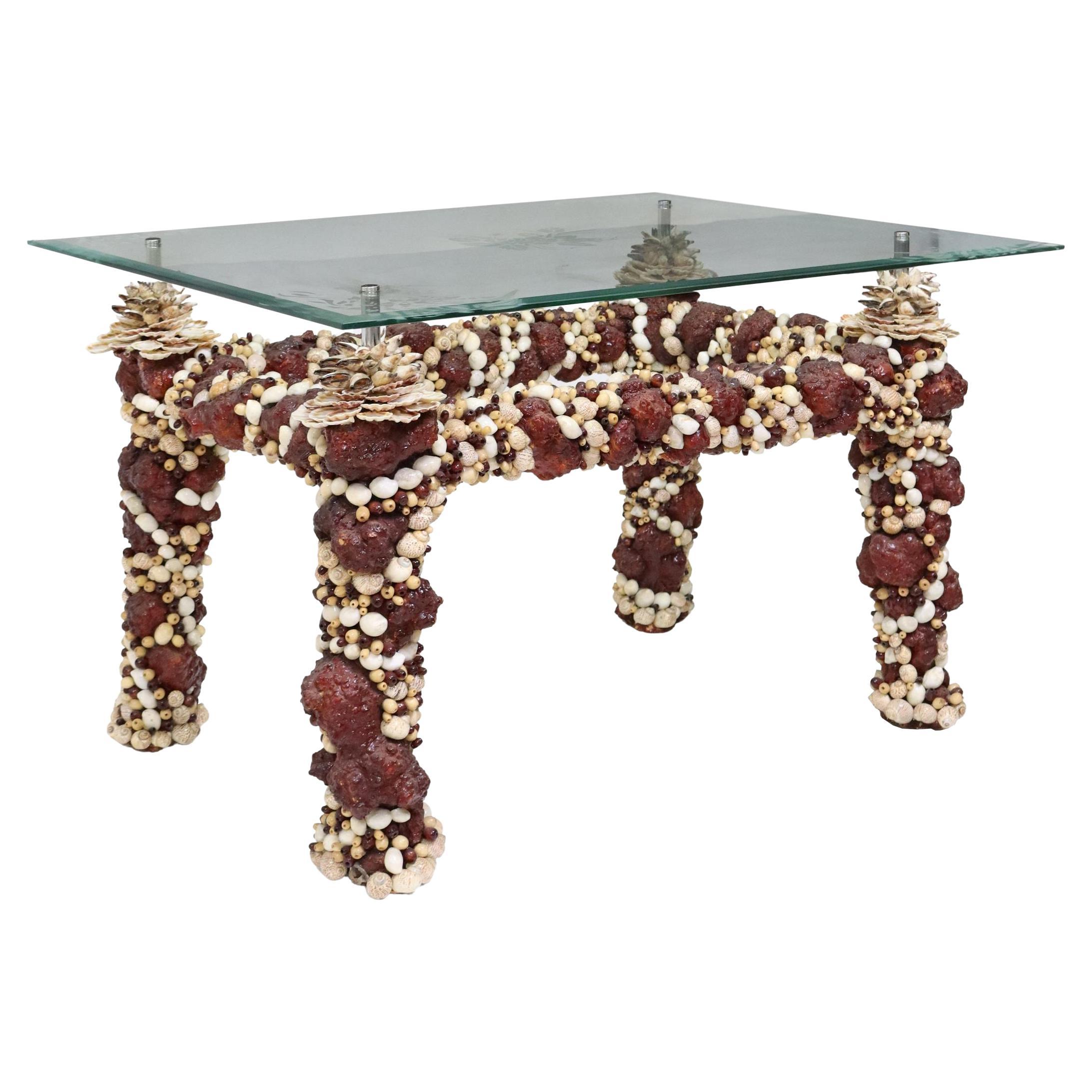 Shellwork decorated side table, in the manner of Anthony Redmile  For Sale