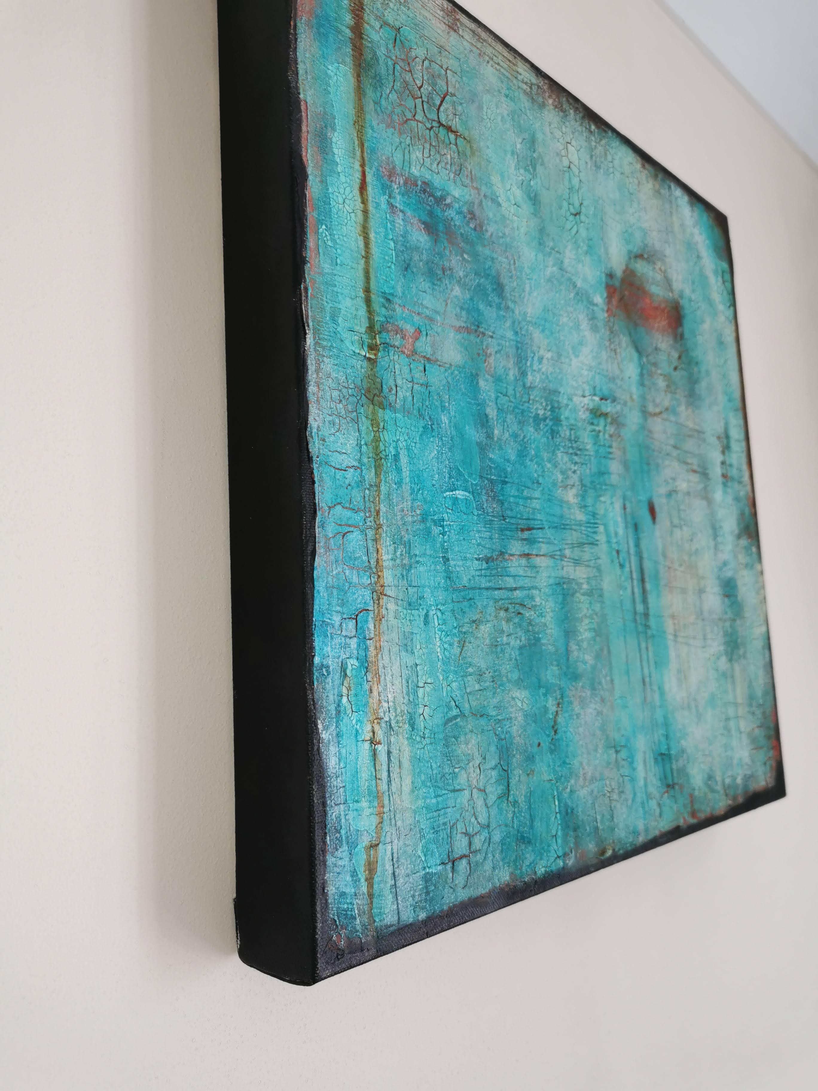  Shelly describes this painting thus; “This one is quite grungy. To me it speaks of a relationship breaking up/down or perhaps oneself…”

Signed on reverse to allow hanging in any orientation.

It would make a great diptych with Feeling That