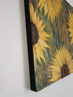 Tournesols rouillés : Peinture abstraite contemporaine en techniques mixtes