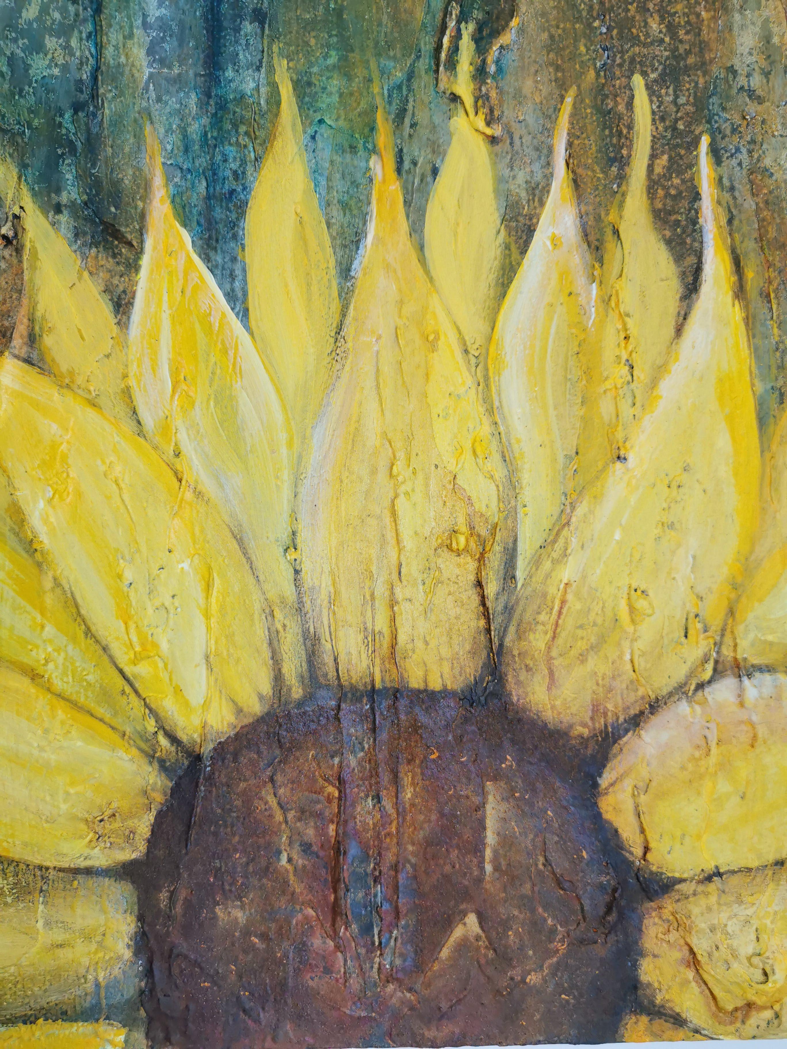 Rusty Sunflowers: Contemporary Mixed Media Abstract Painting For Sale 1