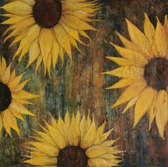 Rusty Sunflowers: Contemporary Mixed Media Abstract Painting