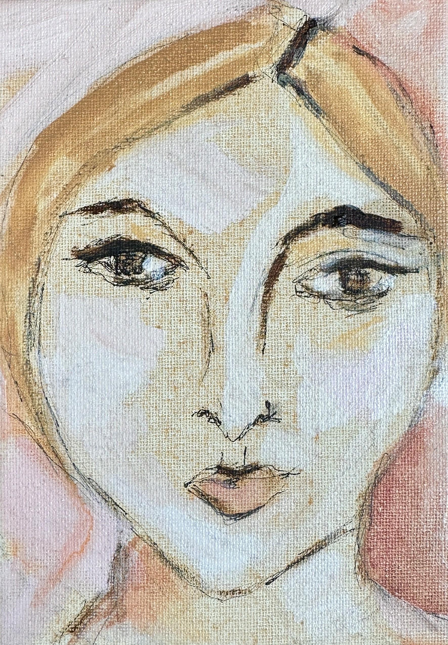 'Eve' by Shelly Madruga is a character-rich portrait rendered in oil on canvas. Measuring 7 x 5 in, this piece showcases the artist's distinctive style and command of composition. A perfect addition for collectors seeking contemporary