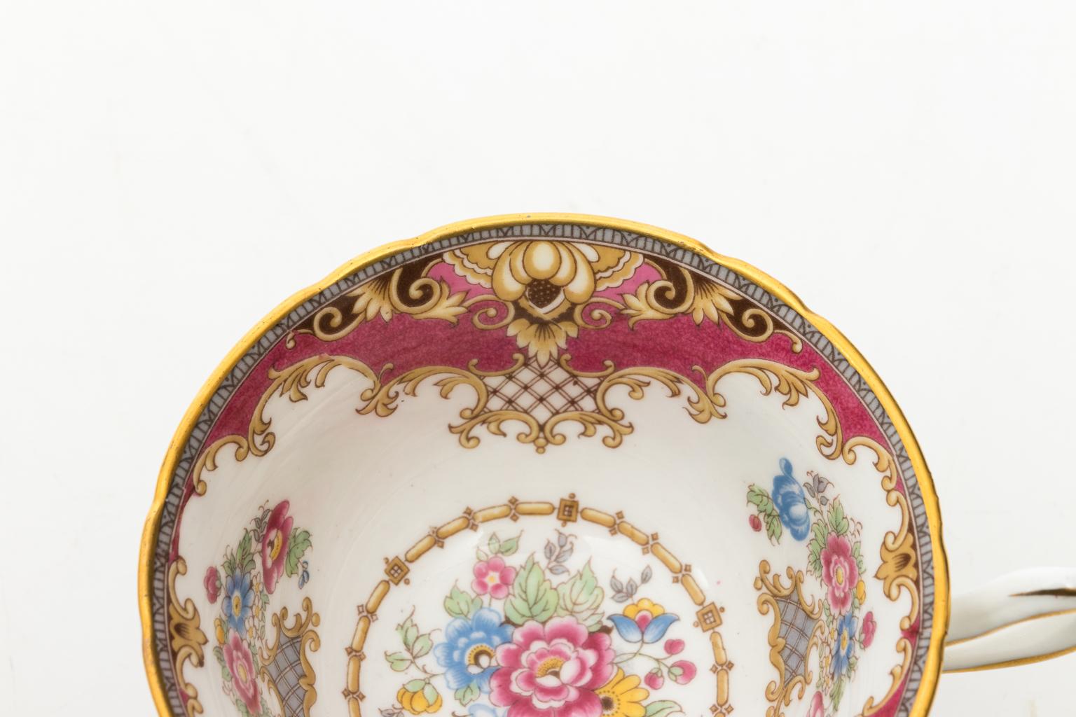 Porcelain Shelly Sheraton Pattern English Footed Teacup and Saucer