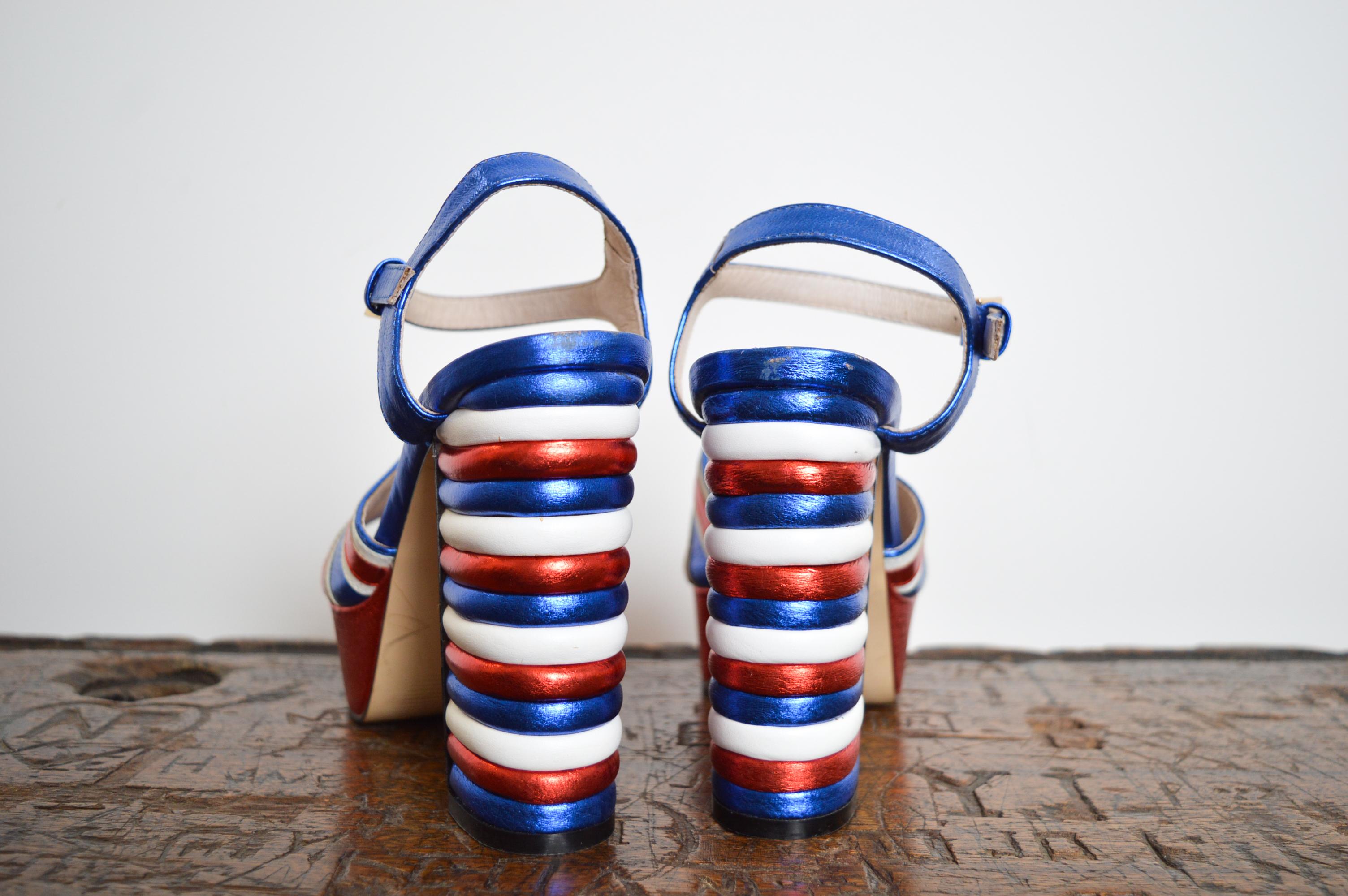 Shellys London Incredible 2000s Union Jack England Flag Leather Platform Sandals For Sale 6