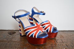 Shellys London Incredible 2000s Union Jack England Flag Leather Platform Sandals