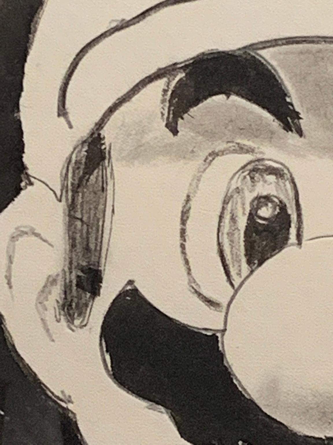 Mario (Grin), 2018, encre et crayon sur papier, noir et blanc, par Shelter Serra en vente 5