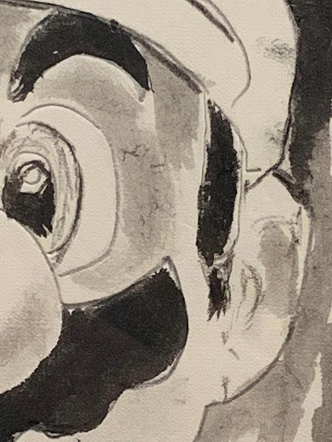 Mario (Grin), 2018, encre et crayon sur papier, noir et blanc, par Shelter Serra en vente 6