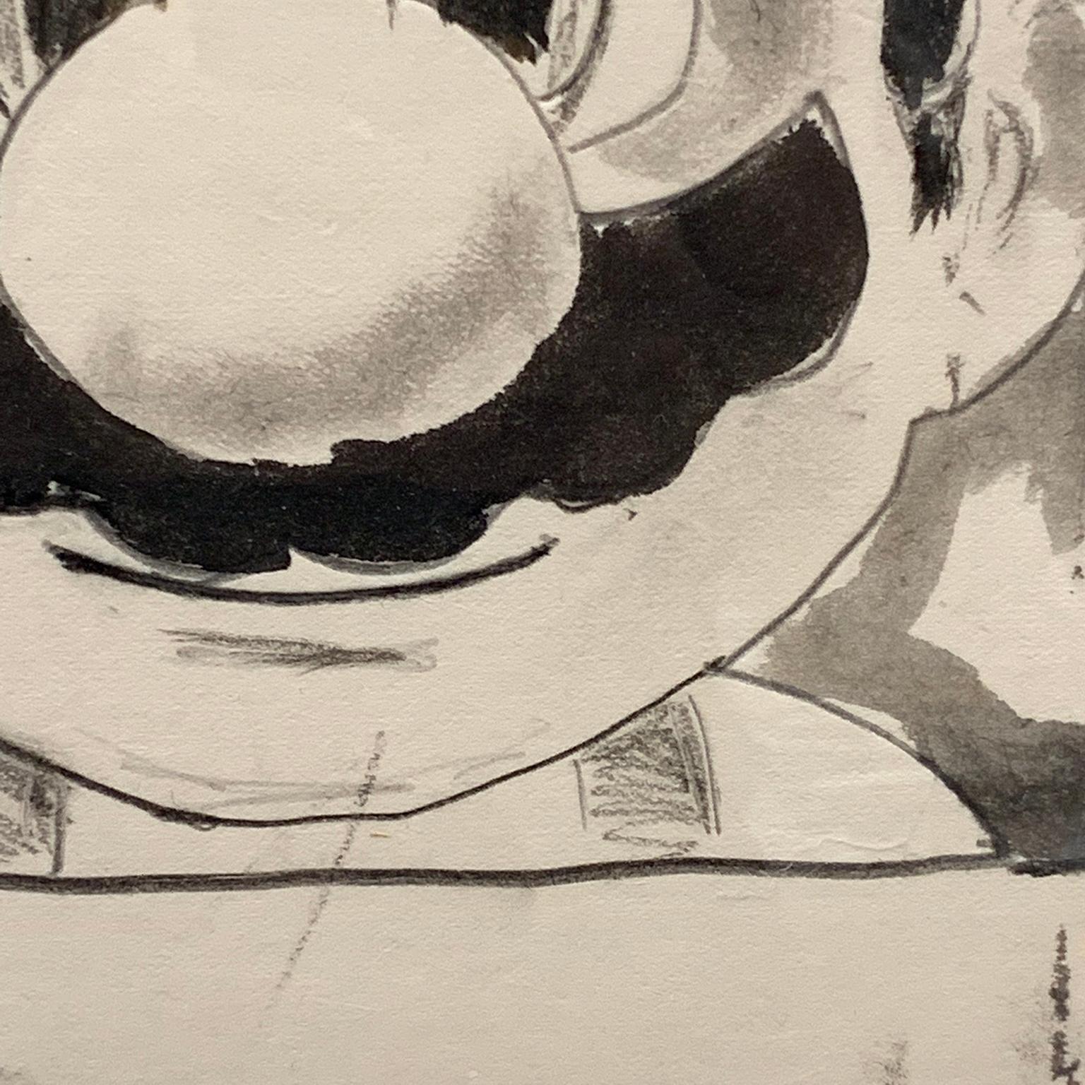 Mario (Grin), 2018, encre et crayon sur papier, noir et blanc, par Shelter Serra en vente 7