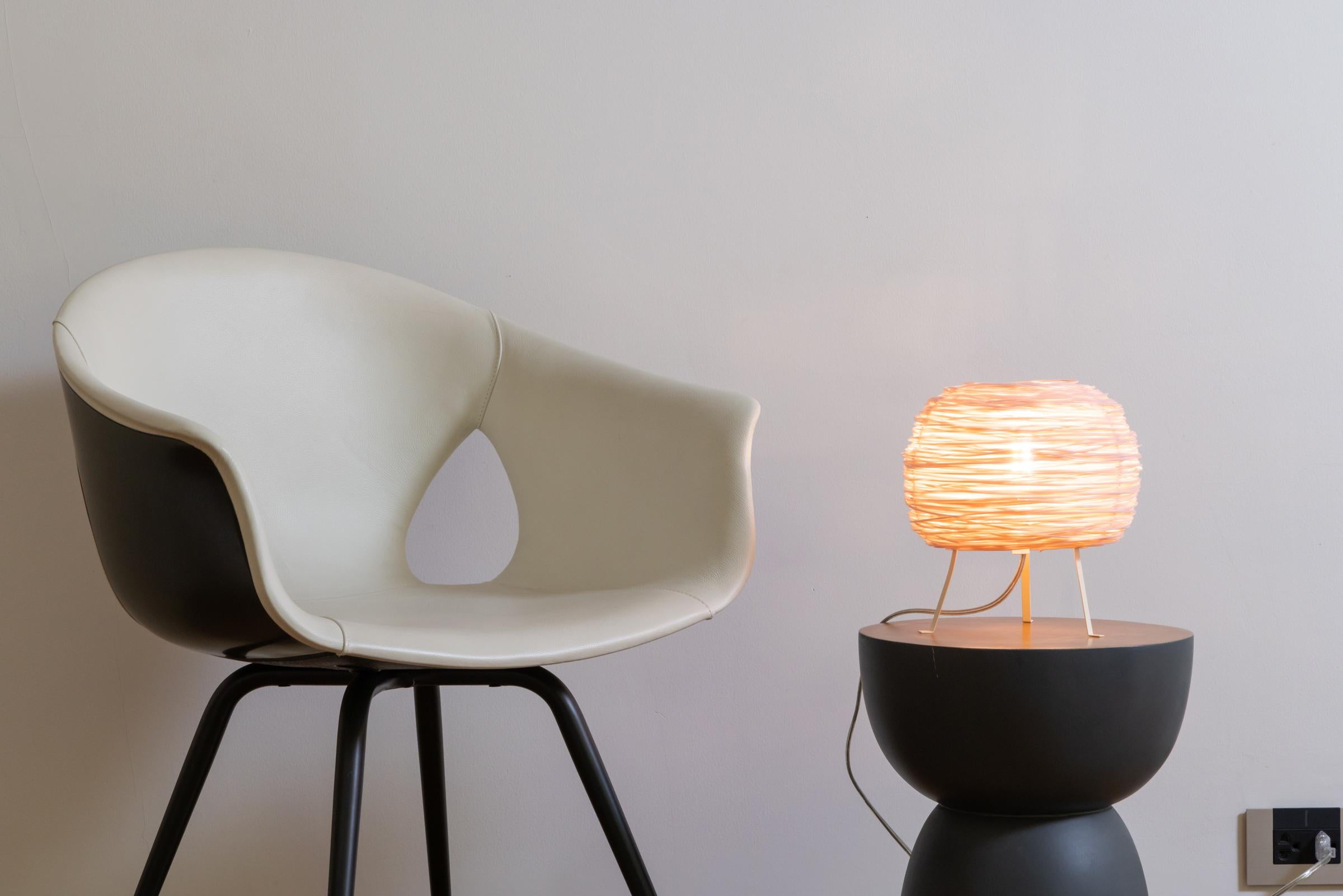 Modern Shelter Table by Ango – Hand-woven table light in recycled coloured plastic. For Sale