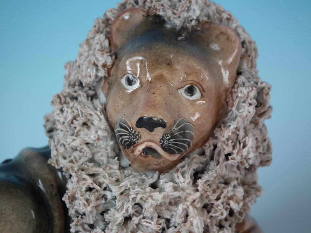 Glazed Shelton Staffordshire Lion with Lamb Figure