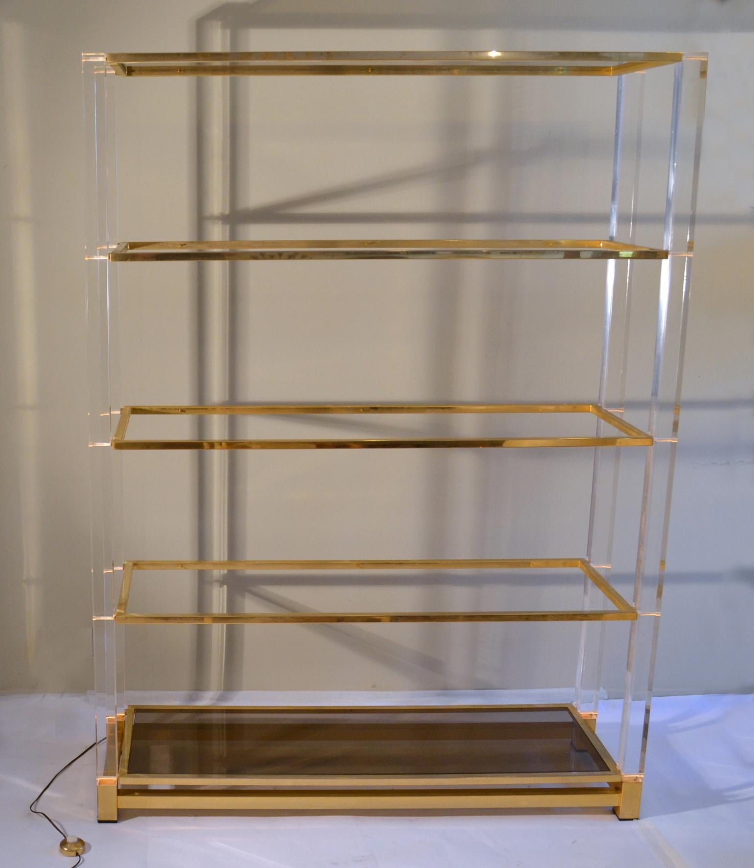 Shelving or Vitrine in Lucite, Glass and Brass by Charles Hollis Jones, 1960s 11