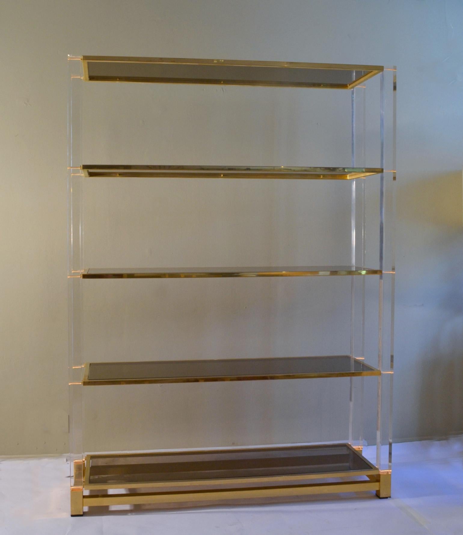 Shelving or Vitrine in Lucite, Glass and Brass by Charles Hollis Jones, 1960s 3
