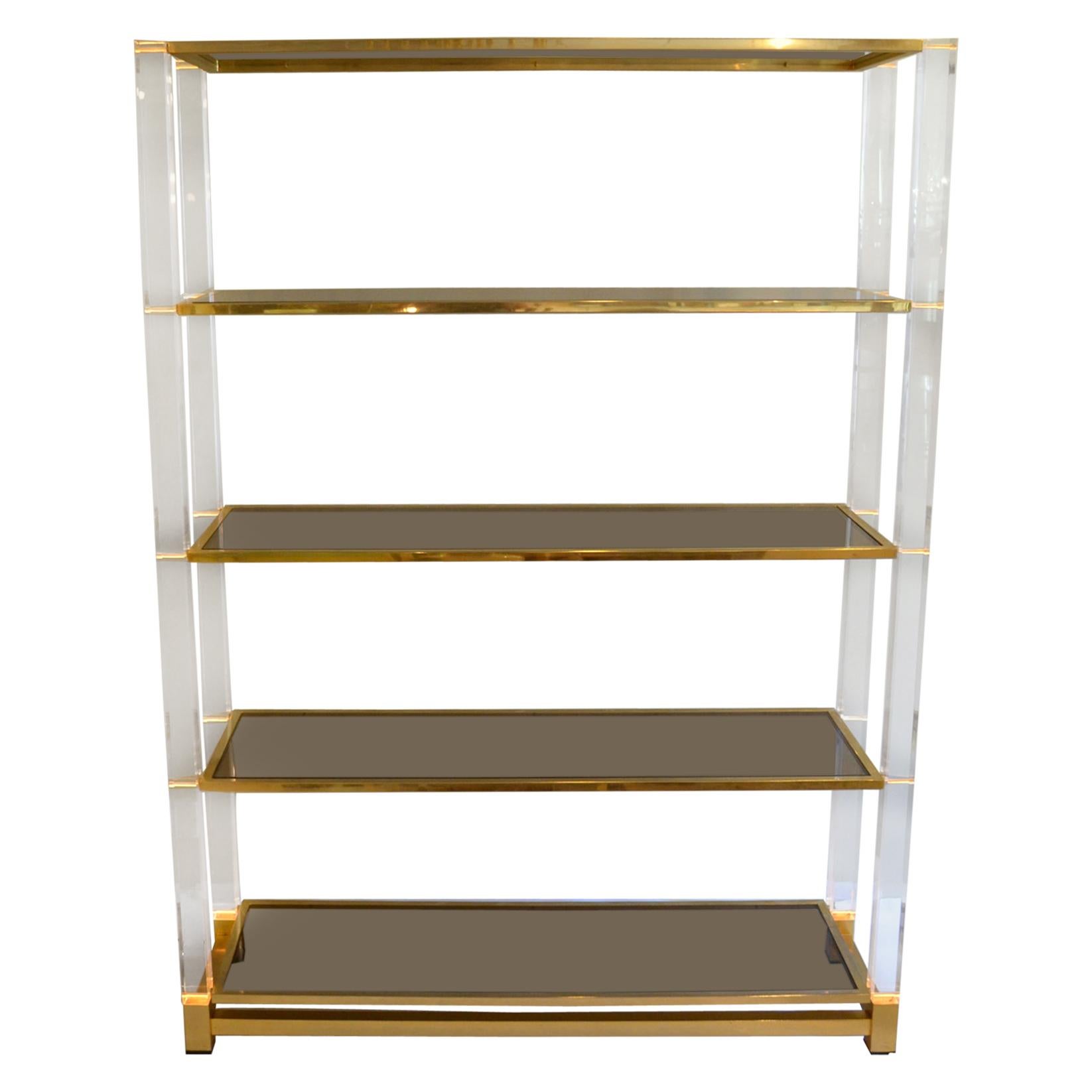 Shelving Display System in Lucite, Glass and Brass by Charles Hollis Jones