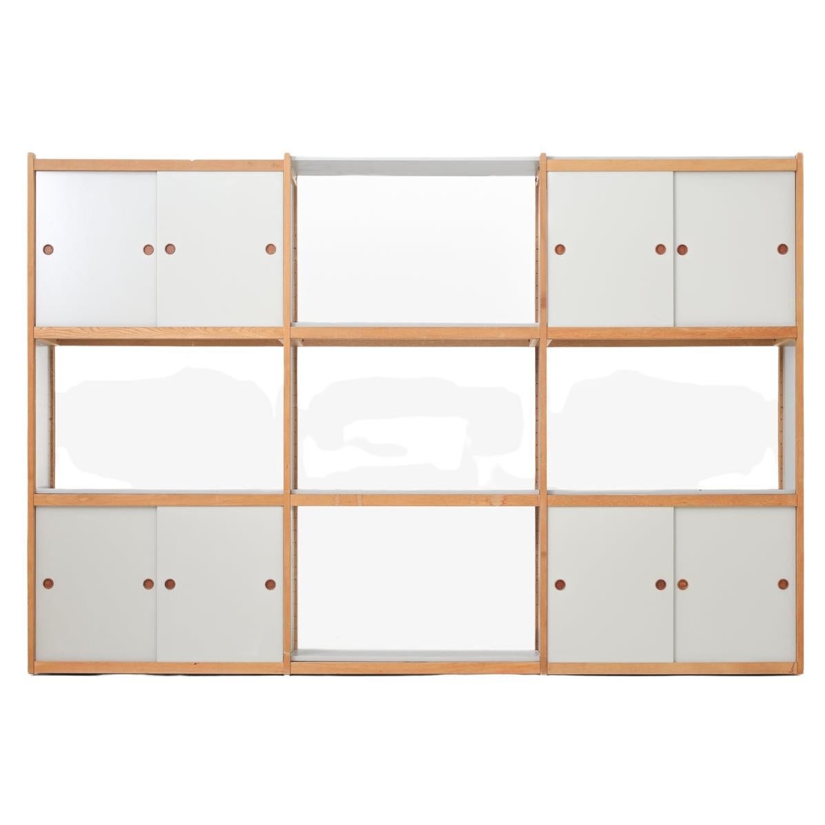 Wall Shelving System in Wood and Brass For Sale at 1stDibs