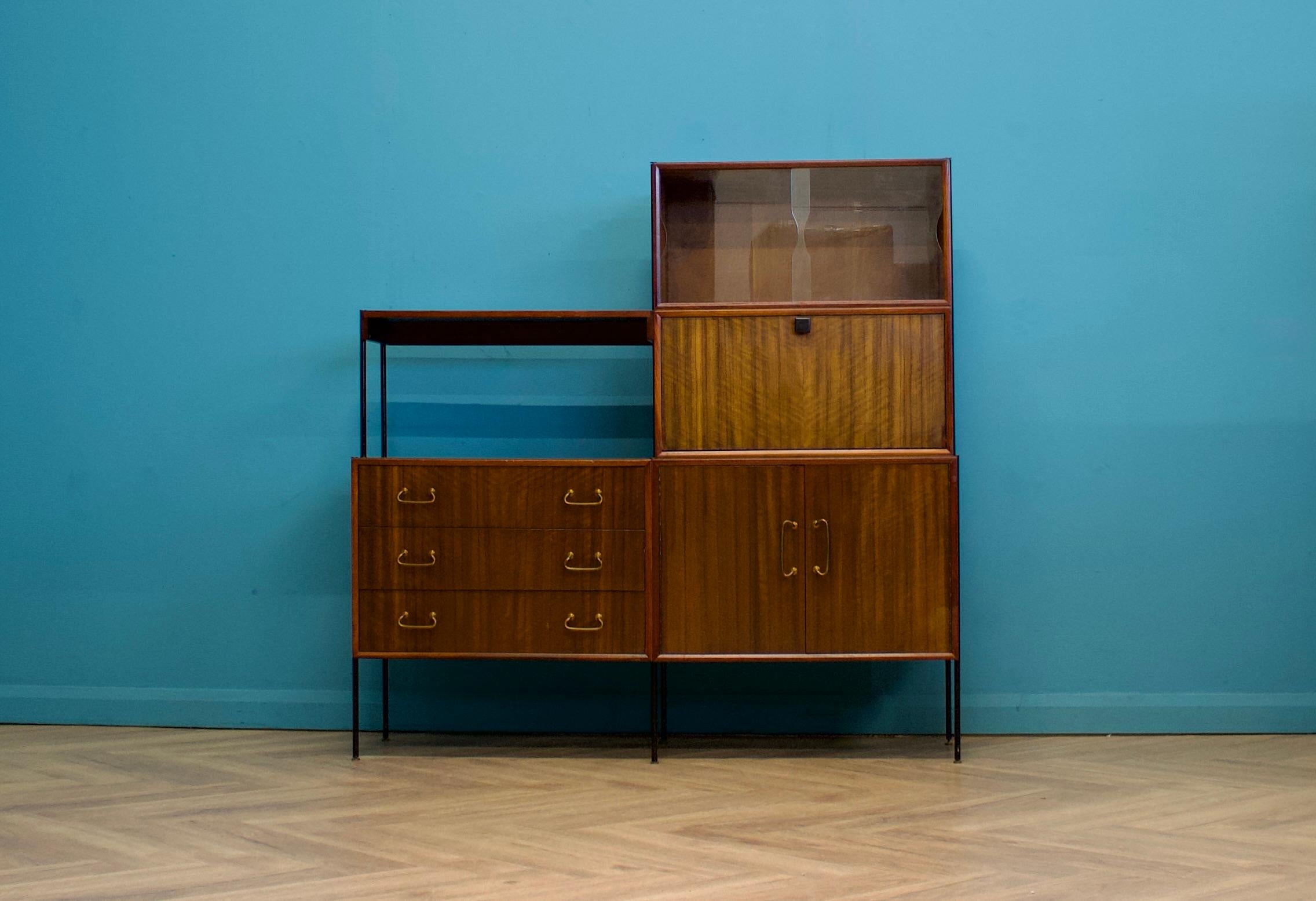 Mid-Century Modern Shelving Unit Desk in Teak and Walnut from Vanson, 1950s For Sale
