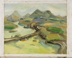 Sheng Hui Landscape Original Oil On Canvas "Mountains and Water I" (Montagnes et eau I)