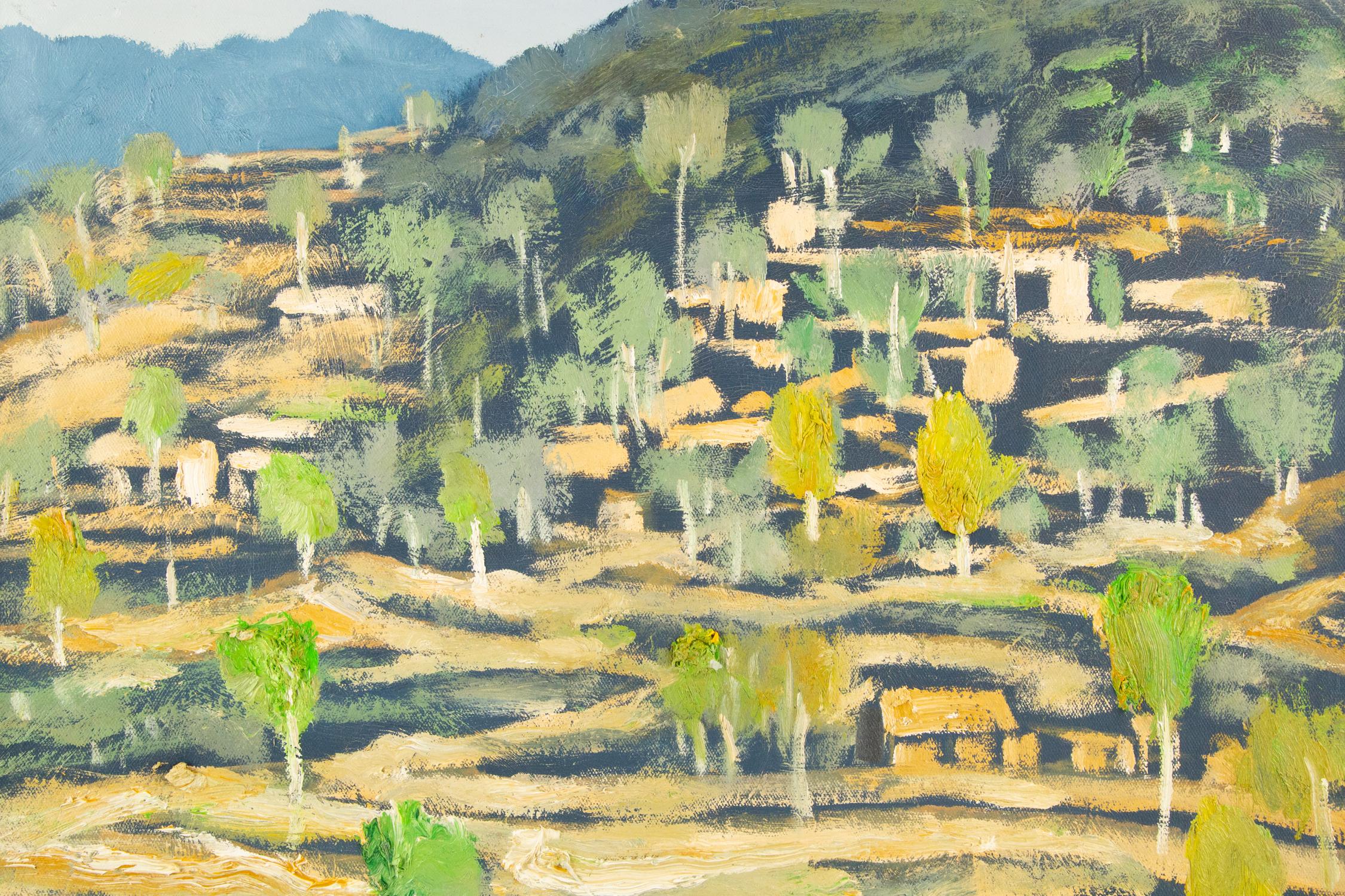 Huile sur toile originale « Scene of Countryside » (Scenery of Countryside), paysage de Sheng Hui en vente 1