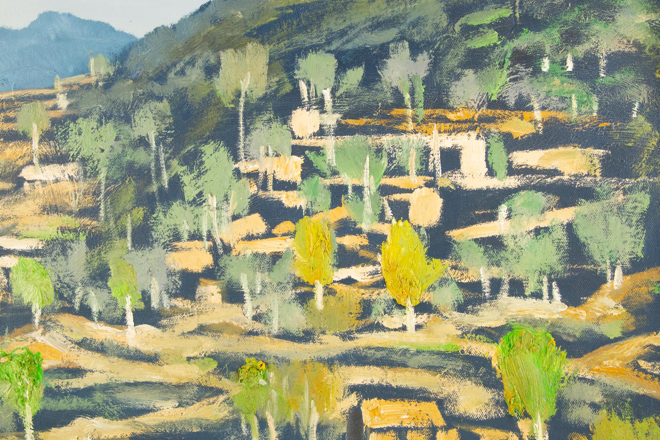 Huile sur toile originale « Scene of Countryside » (Scenery of Countryside), paysage de Sheng Hui en vente 3