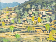Huile sur toile originale « Scene of Countryside » (Scenery of Countryside), paysage de Sheng Hui