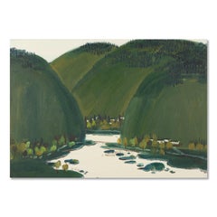Shenglu Wang Pittura ad olio originale impressionista "Fiume e montagna"