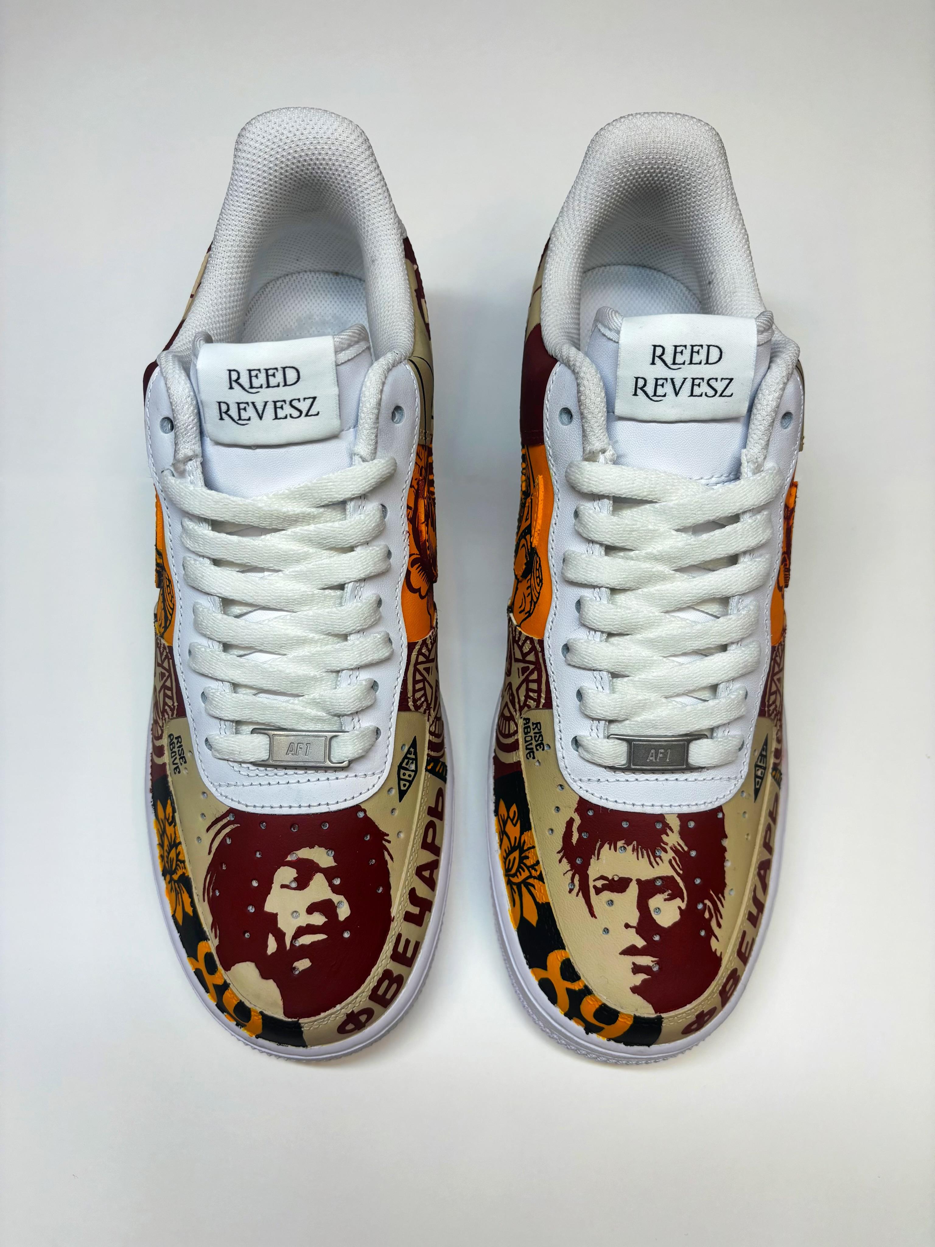 Beige Shepard Fairey Custom Air Force 1 Hand-Painted by Reed Revesz For Sale