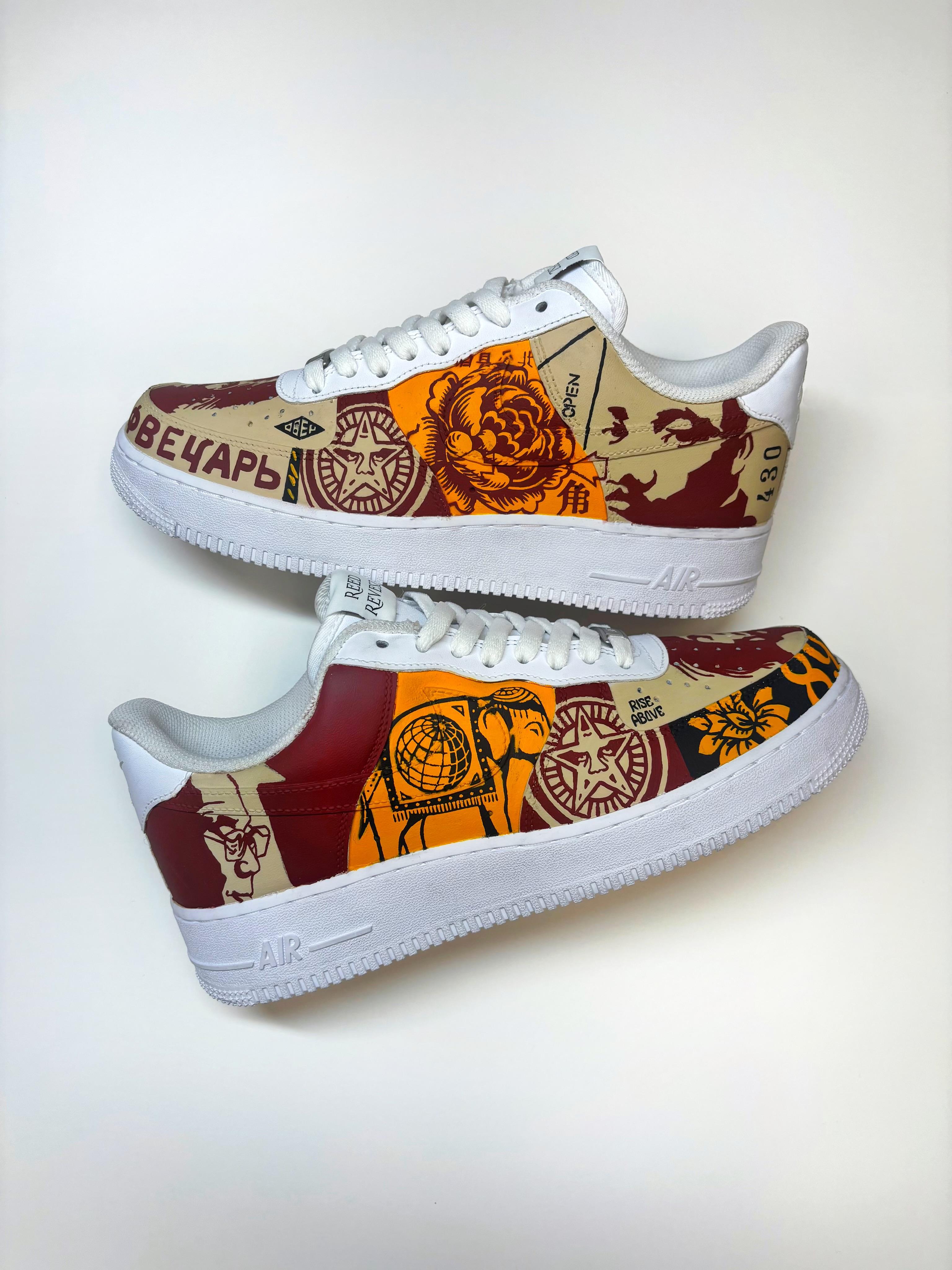 Men's Shepard Fairey Custom Air Force 1 Hand-Painted by Reed Revesz For Sale
