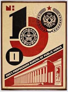 Shepard Fairey, Bureau of Public Works Twice Signed work on wood panel AP
