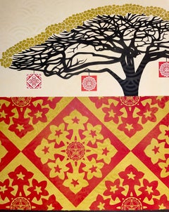 Shepard Fairey Monkey Pod VSE Red & Gold Hand Stenciled