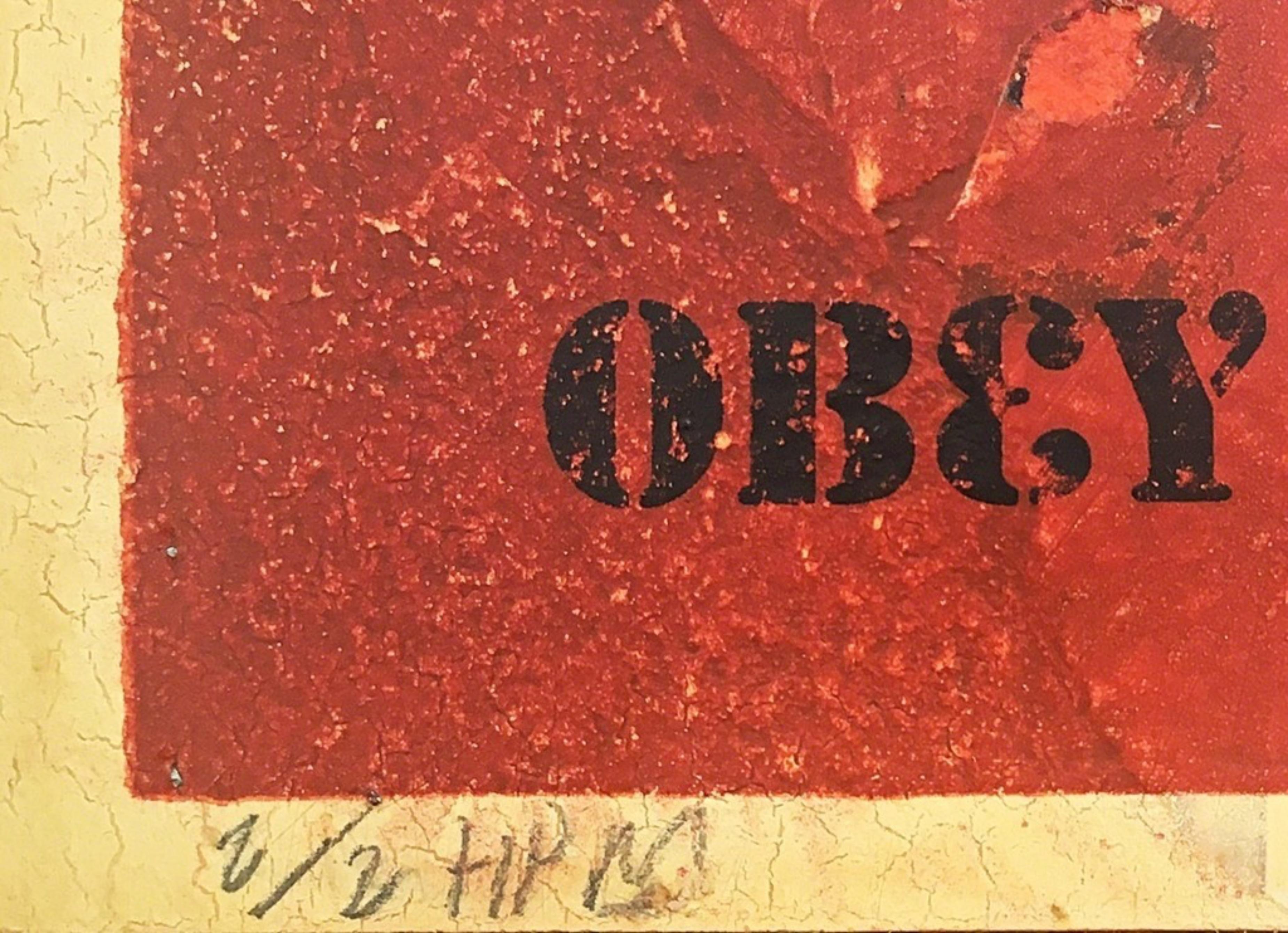 Jasper Johns Red (original hand signiertes Gemälde in Mischtechnik, nummeriert HPM 2/2) (Rot), Figurative Painting, von Shepard Fairey