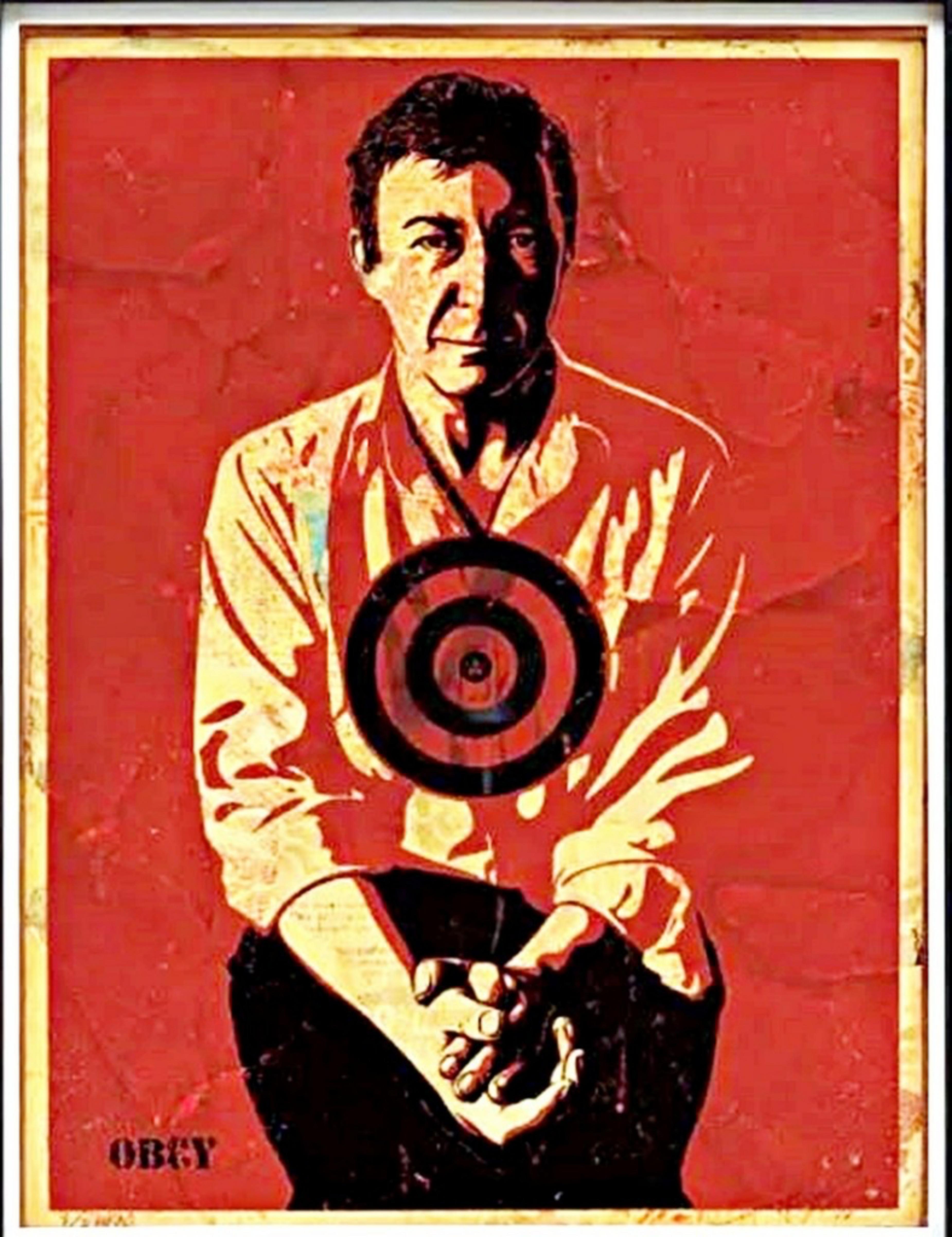 Figurative Painting Shepard Fairey - Jasper Johns Red (peinture mixte originale signée à la main, numérotée HPM 2/2)