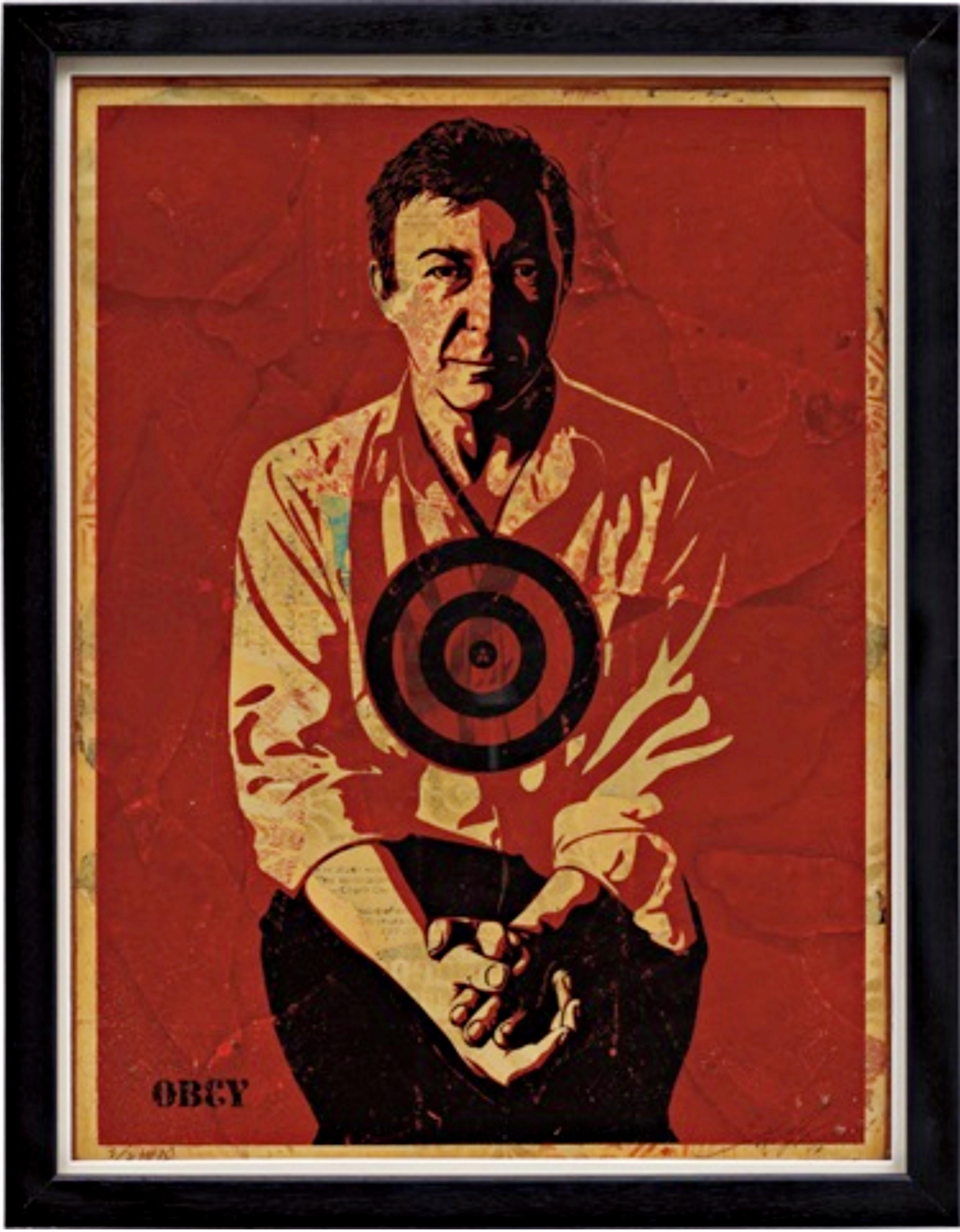 Jasper Johns Red (original hand signed mixed media painting, numbered HPM 2/2)  - Painting by Shepard Fairey