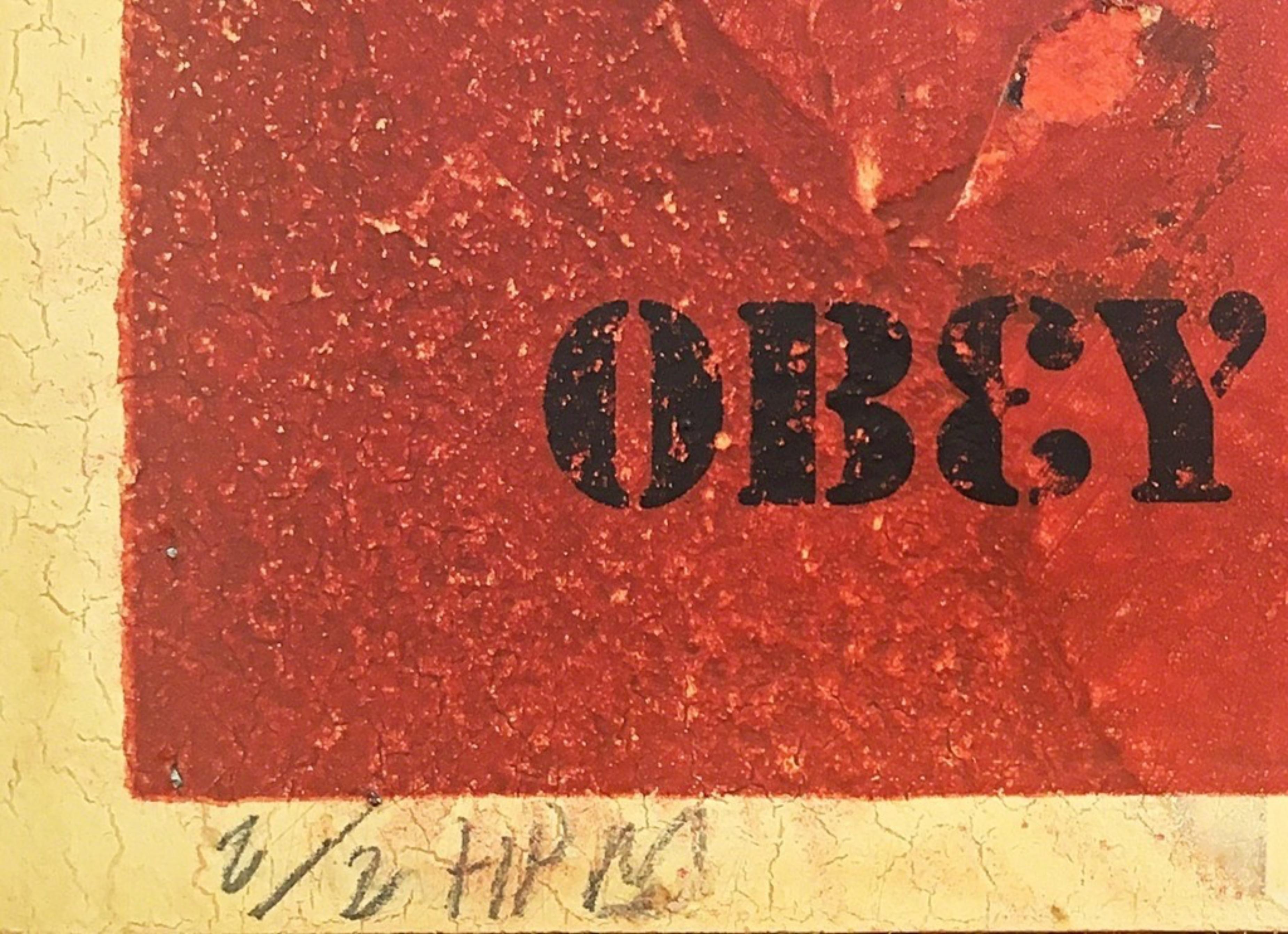 Jasper Johns Red (peinture mixte originale signée à la main, numérotée HPM 2/2)  - Rouge Figurative Painting par Shepard Fairey