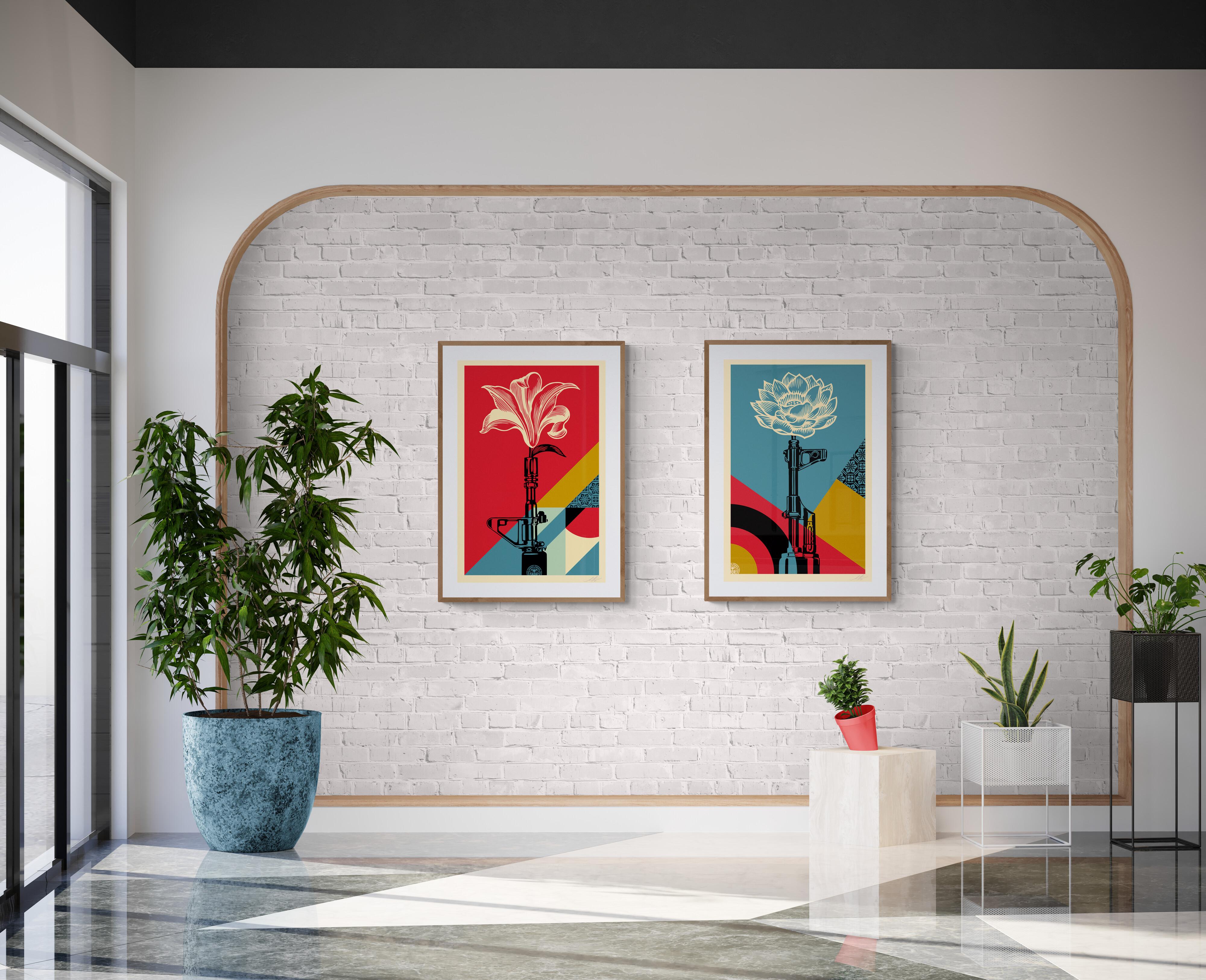 AK-47 Lotus & AR-15 Lily Set (Vietnam War, Protest, Flowers, Guns, ~60% OFF) - Contemporary Print by Shepard Fairey