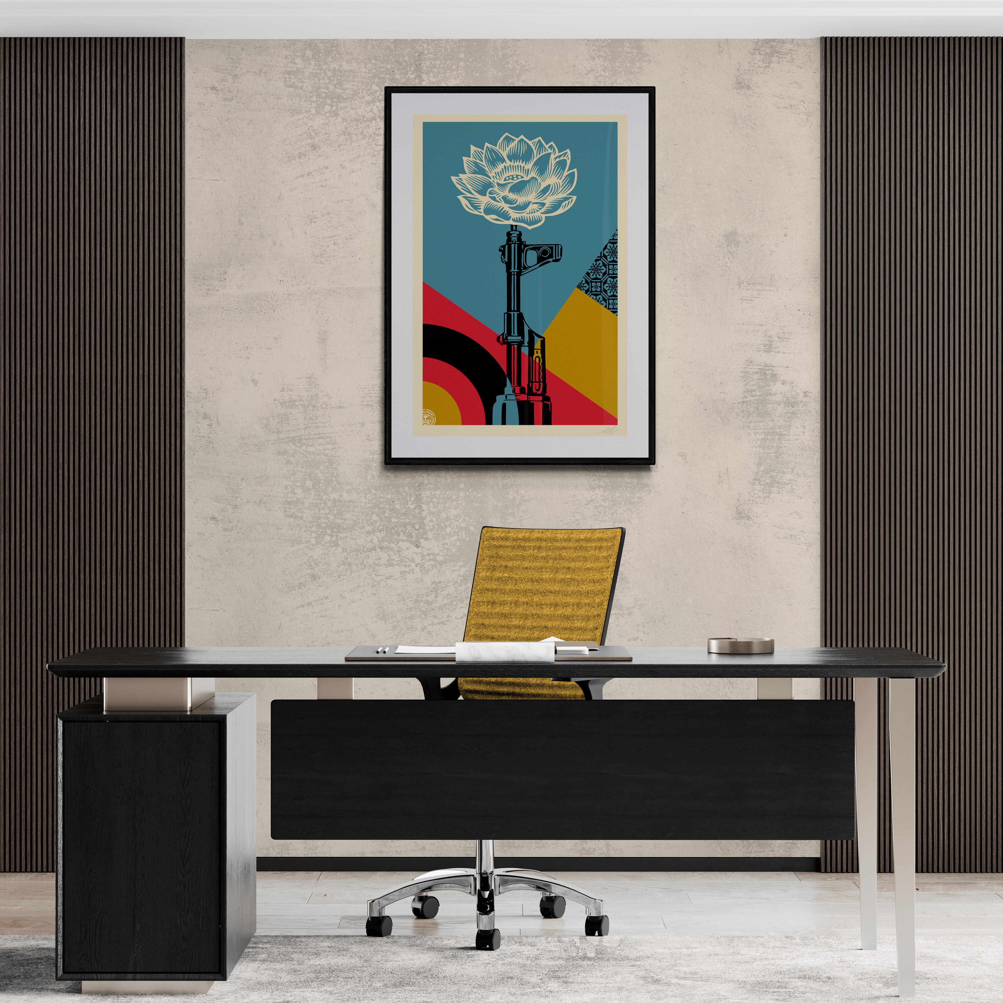 Shepard Fairey
AK-47 Lotus & AR-15 Lily Set (Vietnam War, Protest, Flowers, Gun Barrels, Pacifist, Iconic, Gun Violence)
Offset Lithographs on thick cream Speckletone paper
Year: 2024
Size: 36x24 inches (each)
Signed, dated by hand
COA