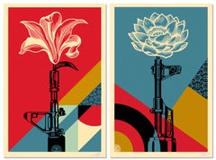 AK-47 Lotus & AR-15 Lily Set (Vietnam War, Protest, Flowers, Guns, ~60% OFF)