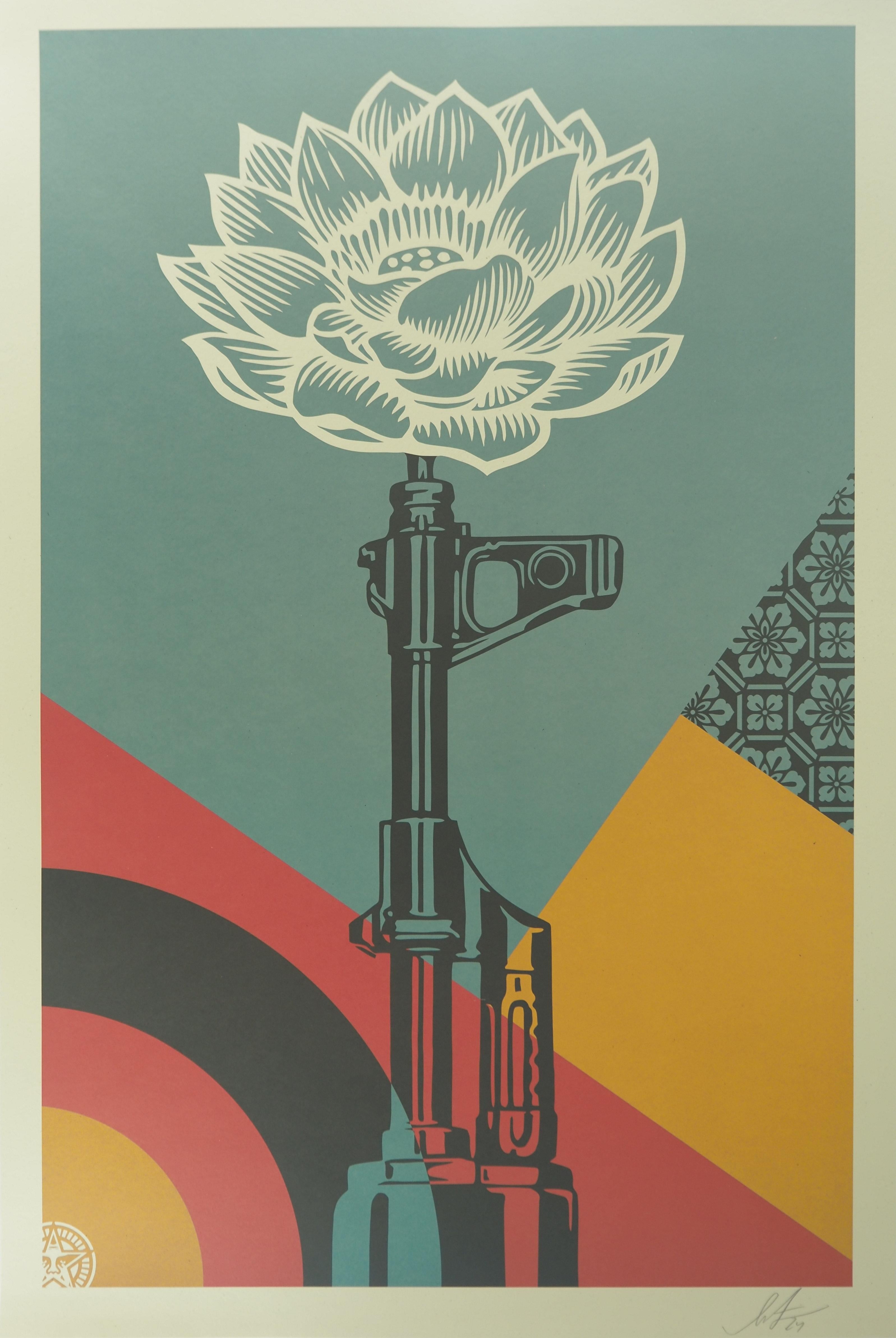 Shepard Fairey Interior Print - AK-47 Lotus - Screenprint Handsigned