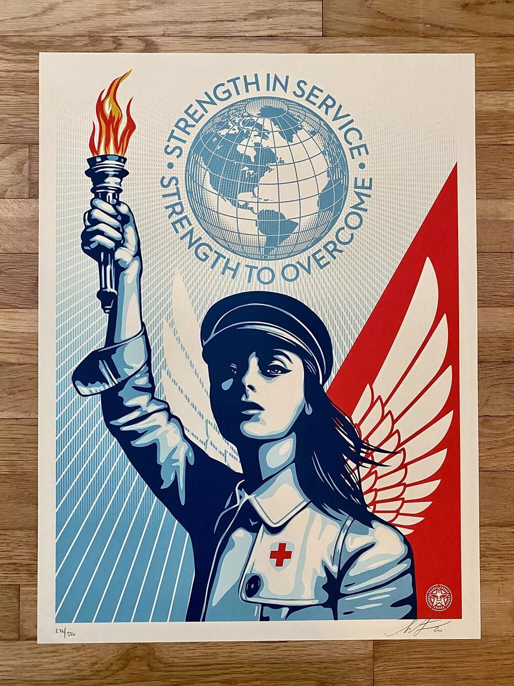 "Angel of Hope and Strength" Silkscreen Print by Obey Giant
Artist: Shepard Fairey
Year: 2020
Dimensions: 18" x 24"
Edition Size of 550 prints
Print Details: Signed and numbered by Shepard Fairey, screen printed on Cream Speckle Tone paper

"Angel