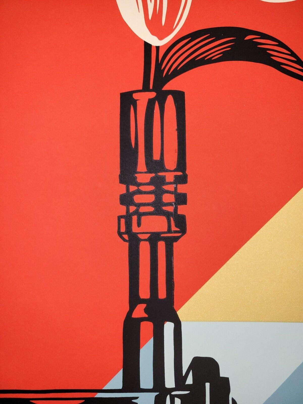AR-15 Lily Flower Gun Obey Signed and Numbered Screenprint Large Format For Sale 1