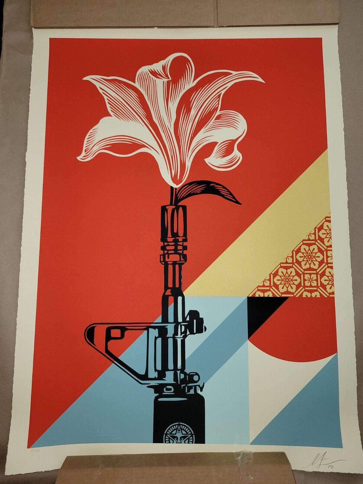 AR-15 Lily Flower Gun Obey Signed and Numbered Screenprint Large Format - Print by Shepard Fairey