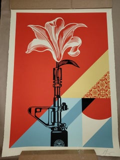 AR-15 Lily Flower Gun Obey Signed and Numbered Screenprint Large Format