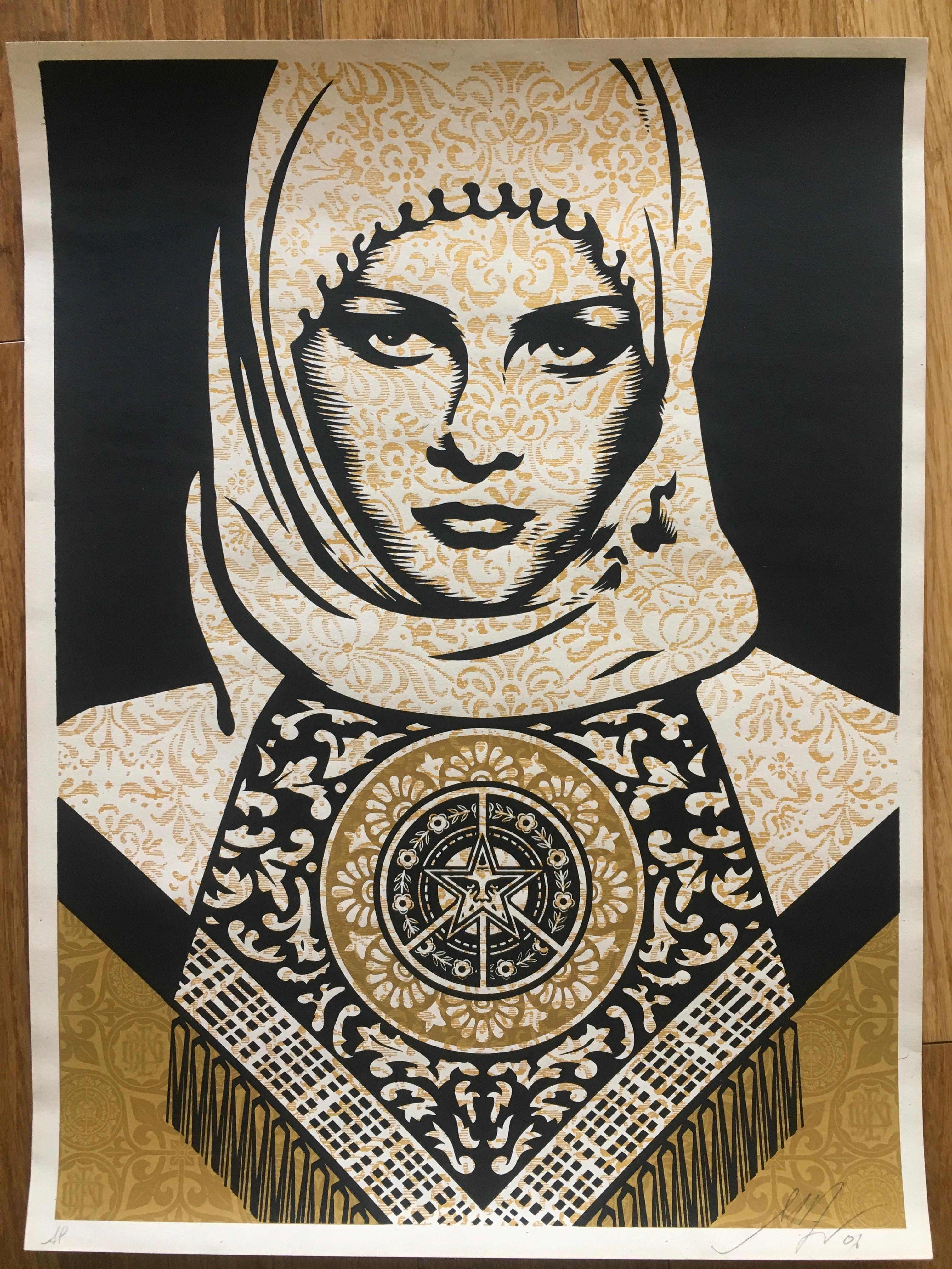 Shepard Fairey Portrait Print - Arab Woman Gold (2007), Screen Print, Limited Edition of 300