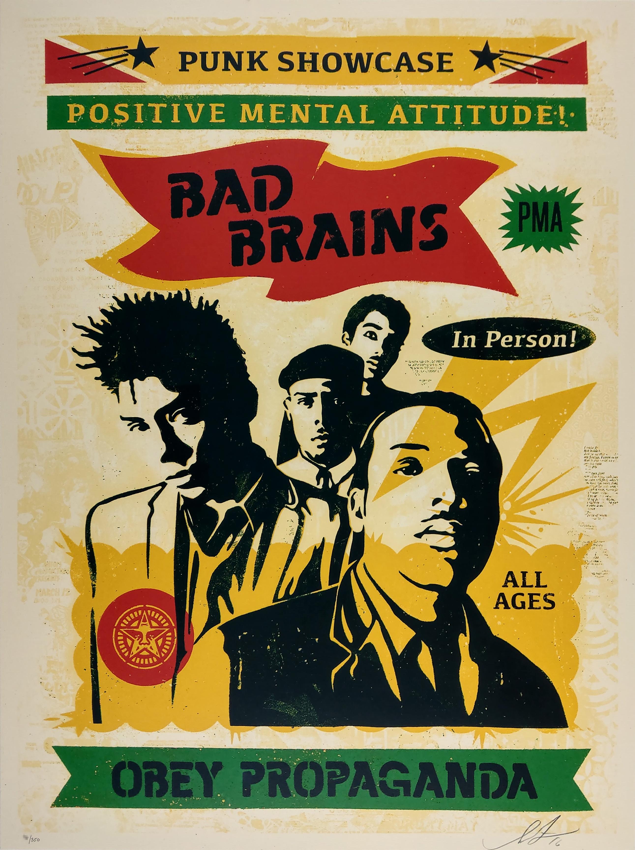 Bad Brains Punk Showcase (Rasta). 18 x 24 pouces. sérigraphie 5 couleurs sur papier crème Speckle Tone. Signé par Shepard Fairey. Edition de 350 exemplaires.
 
Shepard Fairey est un acteur majeur du mouvement des arts de la rue, aux côtés de Banksy,
