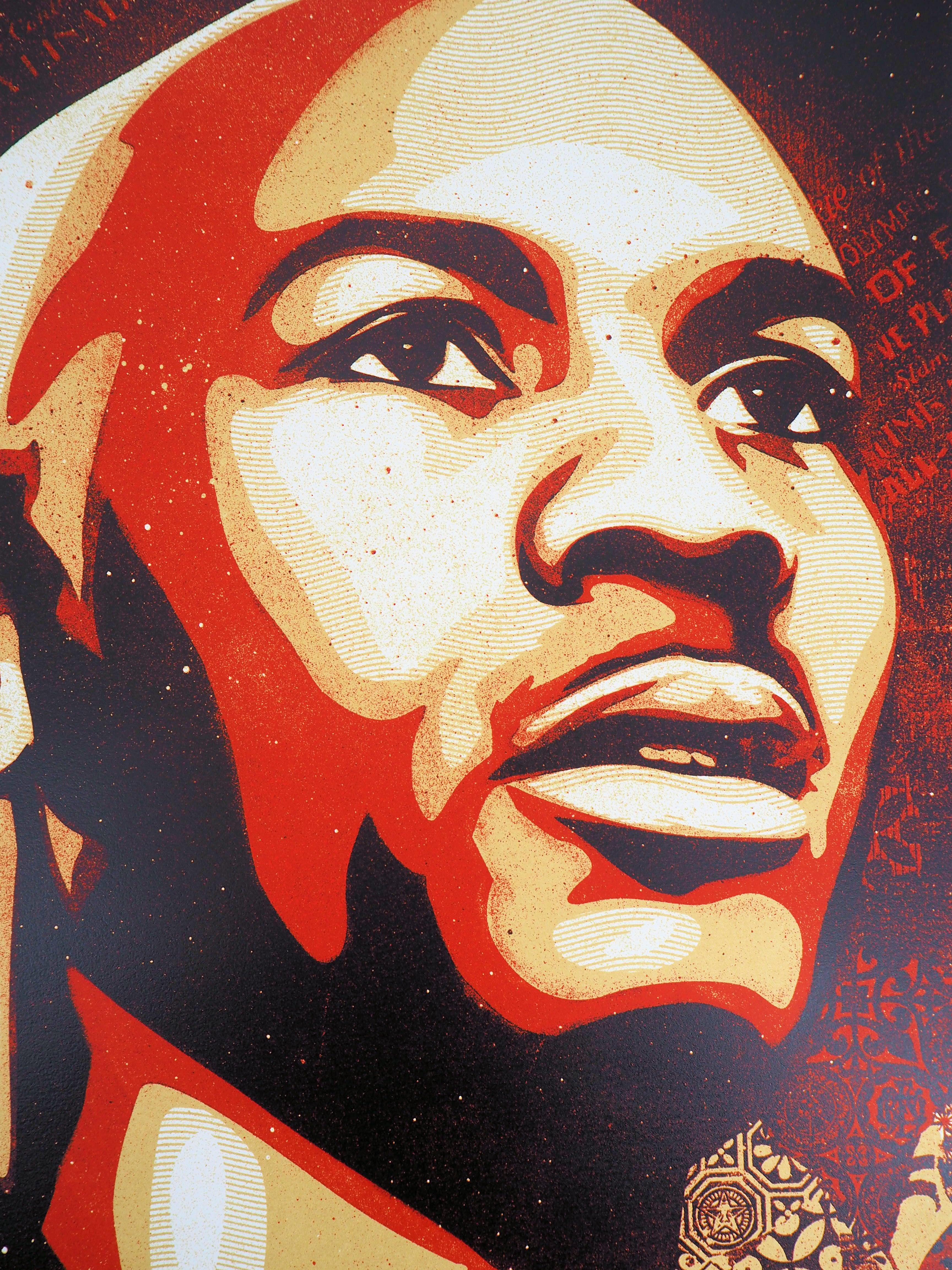 Basketball : Michael Jordan - Sérigraphie originale signée et numérotée à la main - Beige Portrait Print par Shepard Fairey