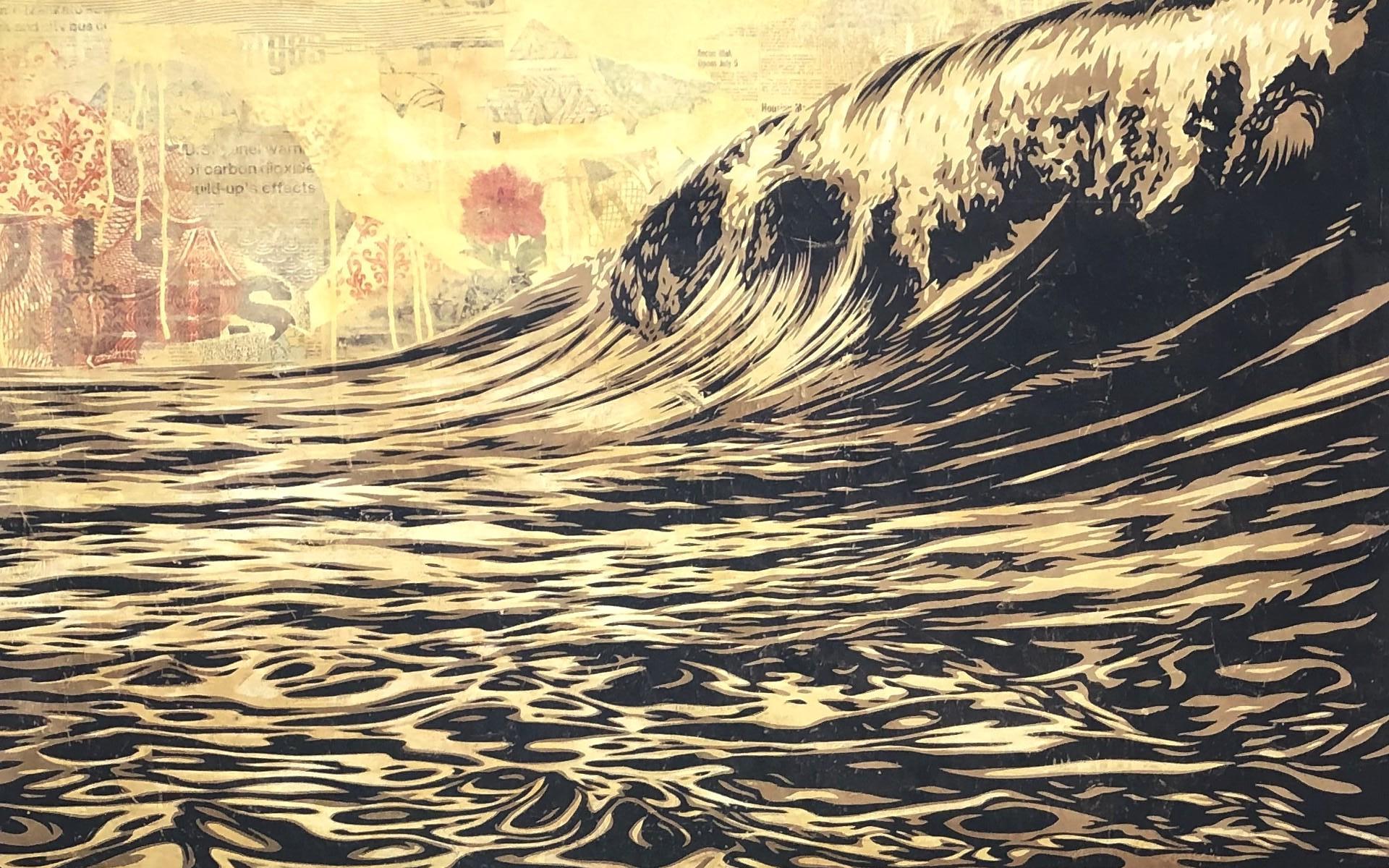 Schwarze Welle - Siebdruck Handsigniert  – Print von Shepard Fairey