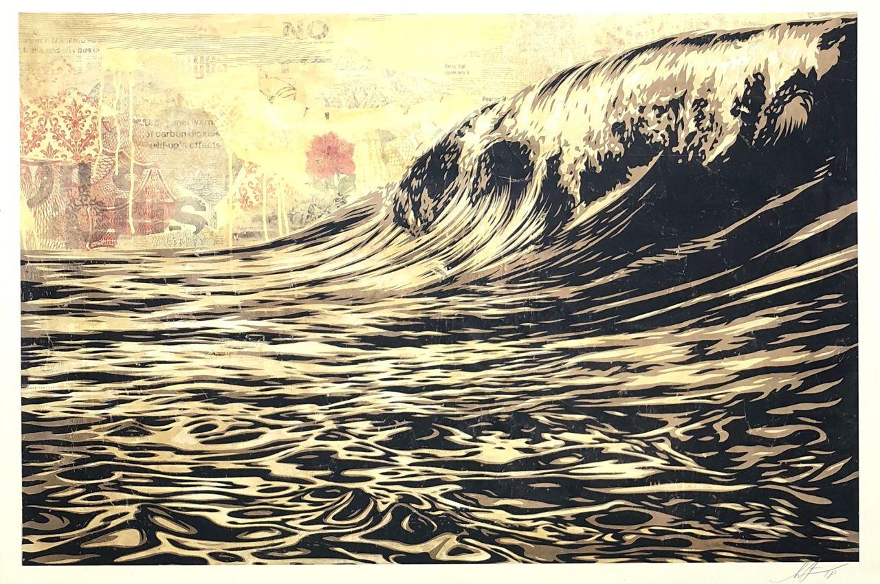 Shepard Fairey Interior Print – Schwarze Welle - Siebdruck Handsigniert 